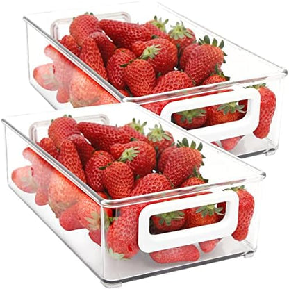  2 Pack Stackable Plastic Storage Organizer Container Bin, Stackable Storage Bins With Handler For Refrigerator, Pantry (10" X 6" X 5")