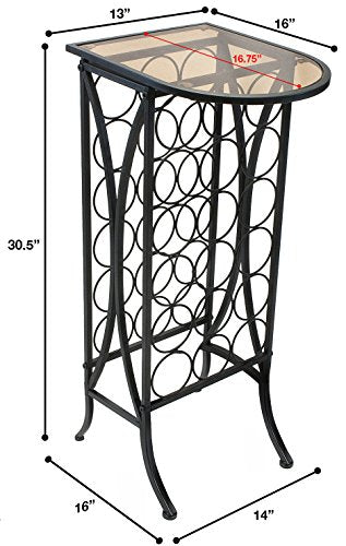  Wine Rack Stand Bordeaux Chateau Style With Glass Table Top - Holds 18 Bottles Of Your Favorite Wine - Elegant Looking French Style Wine Rack To Compliment Any Space (Wine Stand - 18 Bottles).