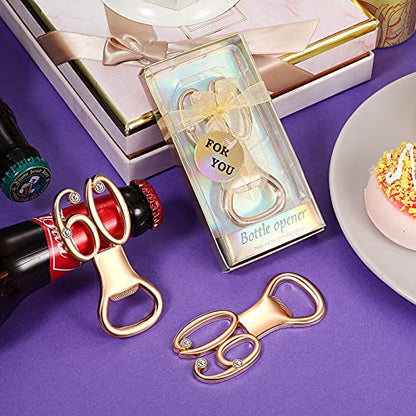  50 Pcs Golden Bottle Opener Birthday Party Favors, Rhinestones Wedding Anniversary For Guests Beer Opener Favor Gift Party Decor (60th Style)