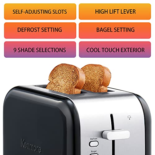  Enmore 2-Slice Toaster, Black Stainless Steel, Extra Wide Slots, Bagel And Defrost Functions, 9 Browning Levels, Removable Crumb Tray, For Bread, Toast, English Muffin, Toaster Strudel