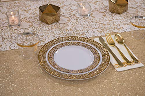  Decorative Hand Towels, Gold Flower 100pcs, Disposable Linen-Feel Guest Towels – Formal Dinner, Anniversary, And Wedding Napkins For Tables, Guestrooms, And Restrooms - 8.5 X 4 -Inches Folded By Fete,