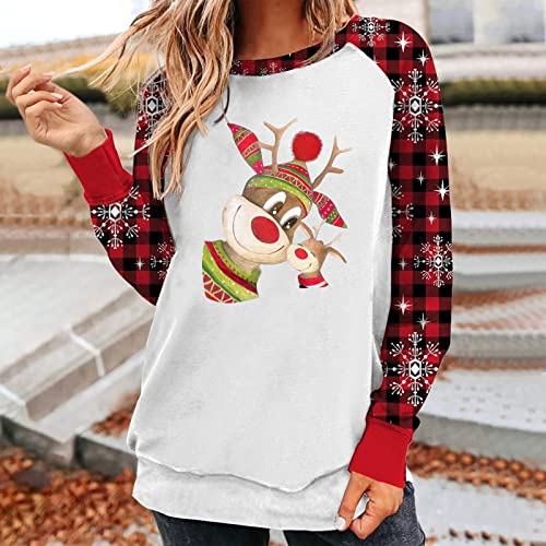  Womens Crewneck Sweatshirt Fall Crew Neck Christmas Print Long Sleeve Sweatshirts Loose Tops Pullover Top Streetwear