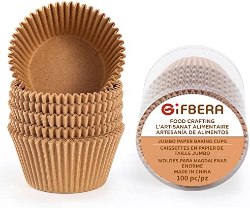  Fbera Jumbo Cupcake Liners Greaseproof Paper 200 Count - Food Grade Odorless Muffin Baking Cups Cupcake Wrappers For Wedding Birthday, Natural