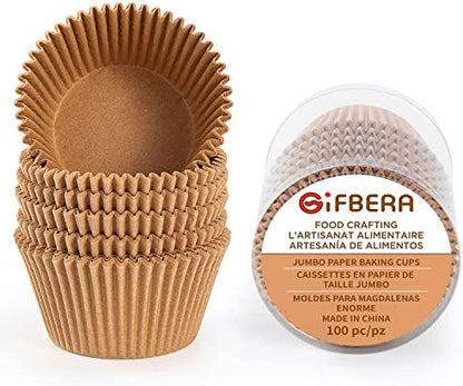  Fbera Jumbo Cupcake Liners Greaseproof Paper 200 Count - Food Grade Odorless Muffin Baking Cups Cupcake Wrappers For Wedding Birthday, Natural