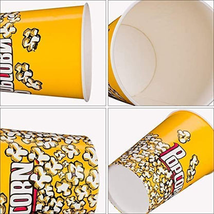  [25 Pack] 32 Oz Paper Popcorn Buckets – Leak-proof Disposable Popcorn Containers – Sturdy & Large Popcorn Cups Disposable For Movie Night, Carnivals, Theme Party Decorations (25)