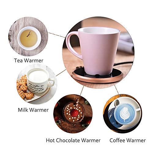  Coffee Mug Warmer & Mug Set, KRGMNHR Smart Coffee Warmer For Desk With Auto Shut Off, Infrared Sensor Technology For Double Safety, Ideal For Gift, Coffee, Tea, Hot Cocoa, Rose Gold Set