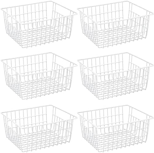  Metal Wire Baskets For Organizing 2 Pack, Household Pantry Storage Freezer Organizer Bins With Handles, Freezer Baskets For Upright Freezer, Refrigerators, Kitchen Cabinets, Laundry, White