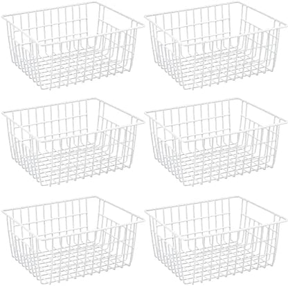 Metal Wire Baskets For Organizing 2 Pack, Household Pantry Storage Freezer Organizer Bins With Handles, Freezer Baskets For Upright Freezer, Refrigerators, Kitchen Cabinets, Laundry, White