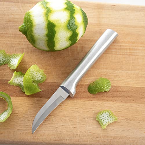  Ada Cutlery Curved Paring Knife Stainless Steel Blade With Aluminum Made In USA, 6-1/8 Inch, Silver Handle