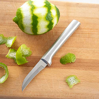  Ada Cutlery Curved Paring Knife Stainless Steel Blade With Aluminum Made In USA, 6-1/8 Inch, Silver Handle