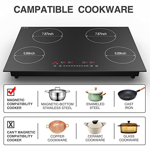  Induction Cooktop, GTKZW 6400W Electric Cooktop, 30 Inch Smoothtop Built-in Electric Stove Top With 4 Burner, LED Touch Screen, 9 Heating Level, Kid Safety Lock, Keep Warm Function