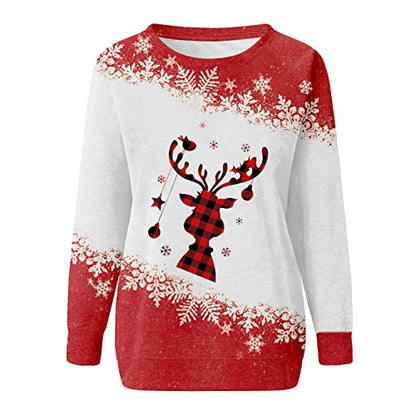  Womens Causal Loose Crewneck Fall Crew Neck Christmas Print Long Sleeve Sweatshirts Fashion Pullover Top Streetwear