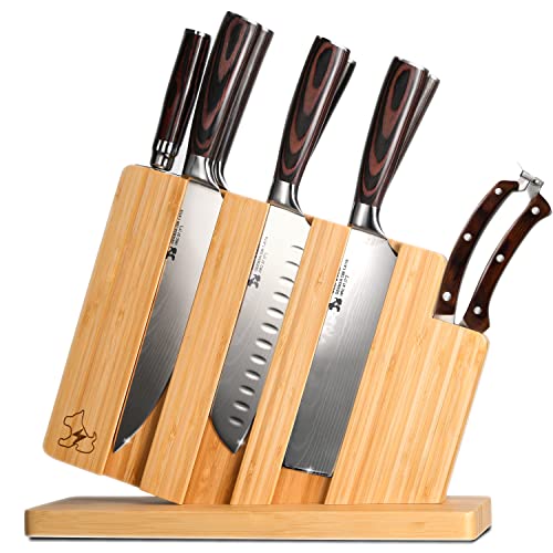  9pcs Essential Kitchen Knife Block Set Pro, Ergonomic Pakkawood Handle, Sharper Steel