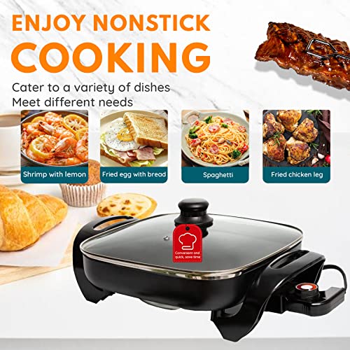  Onstick Electric Skillet 12 Inch Electric Fryer With 2 Layers Of Non-Stick Coating， Adjustable Temperature Control, Heat-Resistant Handle.