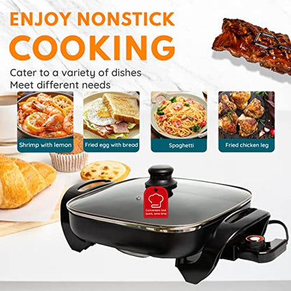  Onstick Electric Skillet 12 Inch Electric Fryer With 2 Layers Of Non-Stick Coating， Adjustable Temperature Control, Heat-Resistant Handle.