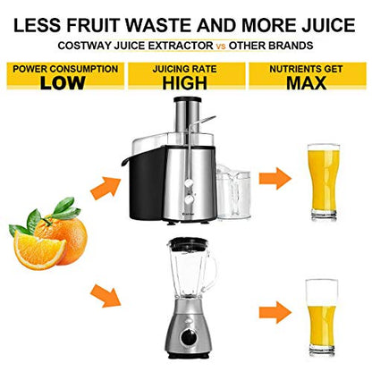  Juice Extractor, 75MM Wide Mouth Stainless Steel Juicer Machines, 2-Speed Setting High Speed Masticating Juicer Machine For Fruits And Vegetable With Slag Pot And Juice Jug, BPA-Free