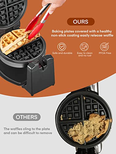 Waffle Maker, Belgian Waffle Maker 180° Flip Waffle Iron With Nonstick Plates, Classic 1" Thick Waffles, Included Recipe, Removable Drip Tray, Browning Control, 1100W, Stainless Steel