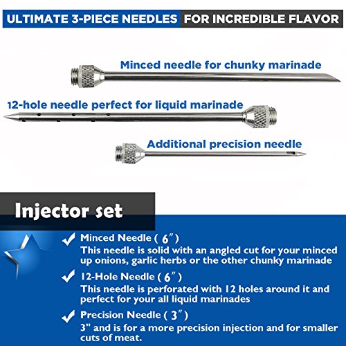  4 Oz Stainless Steel Commercial Grade Meat Marinade Flavor Injector Kit 1/2 Cup Capacity Seasoning Injector With 3 Professional Marinade Needles