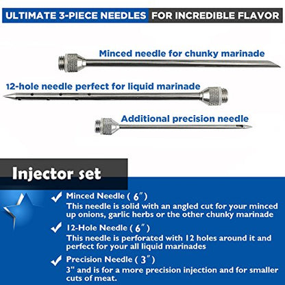  4 Oz Stainless Steel Commercial Grade Meat Marinade Flavor Injector Kit 1/2 Cup Capacity Seasoning Injector With 3 Professional Marinade Needles