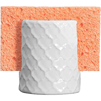 Sponge Holder For Kitchen Sink, Enbossed Ceramic Porcelain Cup For Sponges, Rustic Farmhouse Decor, White