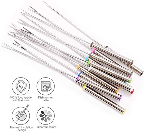  OODiTREE Fondue Forks Set Of 12 With Storage Box Mini Cheese Pot Chocolate Fountain Party Stainless Steel 9.5" Roasting Sticks Dessert Skewers Heat Resistant Multi Color Kitchen Accessories 12 PCS