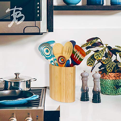  Totally Bamboo Oval Shaped Bamboo Kitchen Utensil Holder, 6" X 4" X 7"