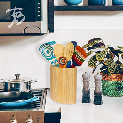  Totally Bamboo Oval Shaped Bamboo Kitchen Utensil Holder, 6" X 4" X 7"