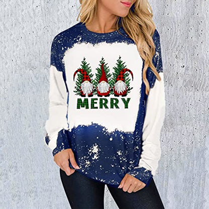  Womens Causal Loose Crewneck Fall Loose Tops Sweatshirts Long Sleeve Christmas Print Plus Size Pullover Top Streetwear