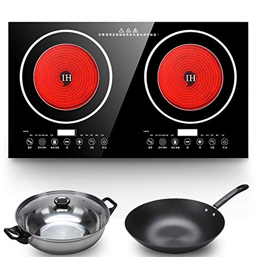  V Portable Multifunctional Countertop Double Burner Digital Sensor Touch Electric Dual Induction Cooker Digital Countertop Double Burner Cooktop With Kids Safety Lock Black