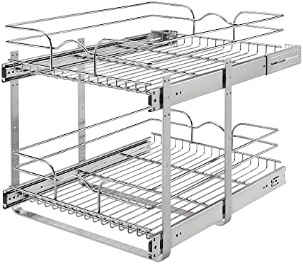  Rev-A-Shelf 5WB2-0922CR-1 9 X 22 Inch 2-Tier Wire Pull Out Storage Shelf Drawer Basket W/100lb Capacity For Kitchen Base Cabinet Organization, Chrome