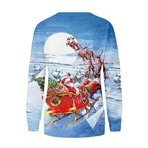  Sweatshirts For Women Loose Fit Fall Fashion Christmas Print Long Sleeve Loose Tops Sweatshirts Pullover Top Streetwear