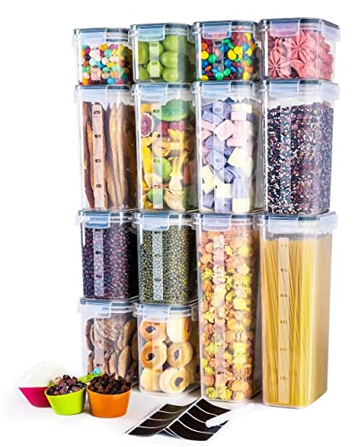  Airtight Food Storage Containers With Lids, Clear Pantry Canister Set For Kitchen Organization, Stackable Organizers For Flour, Sugar, Cereal, Rice, BPA Free Plastic 14-Pack With Different Sizes Dark Gray
