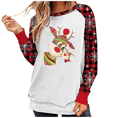 Womens Crewneck Sweatshirt Fall Crew Neck Christmas Print Long Sleeve Sweatshirts Loose Tops Pullover Top Streetwear