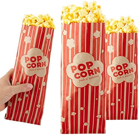  2 Oz Paper Popcorn Bags Bulk (100 Pack) Large Red & White Pop-corn Bag Disposable For Carnival Themed Party, Movie Night, Halloween, Popcorn Machine Accessories & Supplies, Individual Servings