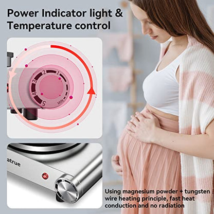  Hot Plate, 1500W Electric Burner For Cooking Cast Iron Hot Plates, Electric Cooking Stove With Adjustable Temperature Control Stainless Steel Countertop Burner Electric Cooktop（silver）
