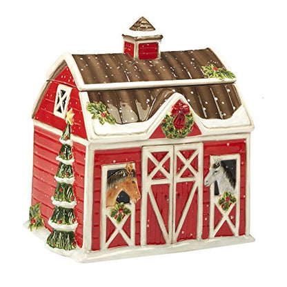  Hristmas On The Farm 3-D Barn Cookie Jar 10", Multicolored
