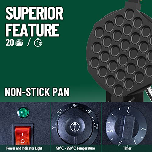  Bubble Waffle Maker, Hong Kong Egg Waffle Maker Machine With Non-stick Coating, Stainless Steel Pancake Maker 180° Rotate, 1500W 110V Electric Cone Maker, 50-250℃/122-482℉ Adjustable