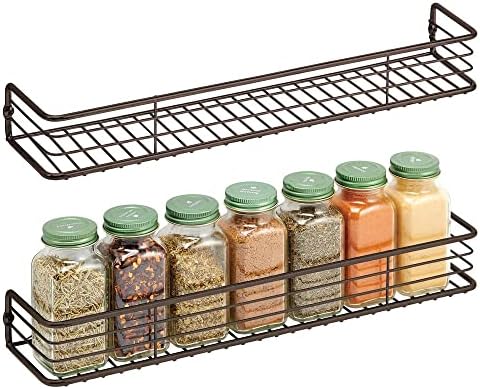  MDesign Metal Wire Wall Mount Spice Rack Shelf - Organizer For Kitchen Cabinet, Cupboard, Food Pantry - Bottle Holder - 16 Inches - 2 Pack - Black
