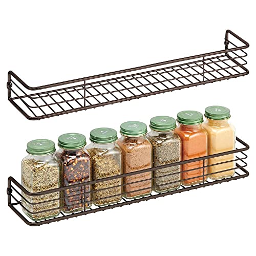  MDesign Metal Wire Wall Mount Spice Rack Shelf - Organizer For Kitchen Cabinet, Cupboard, Food Pantry - Bottle Holder - 16 Inches - 2 Pack - Black
