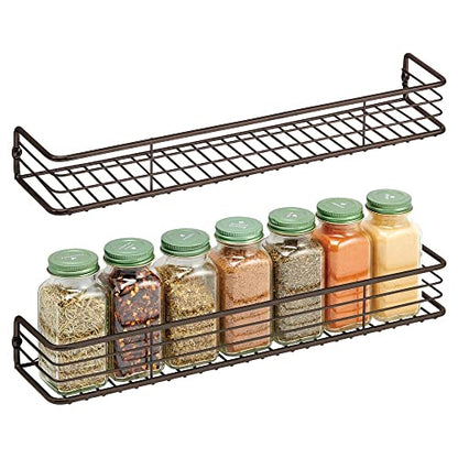  MDesign Metal Wire Wall Mount Spice Rack Shelf - Organizer For Kitchen Cabinet, Cupboard, Food Pantry - Bottle Holder - 16 Inches - 2 Pack - Black