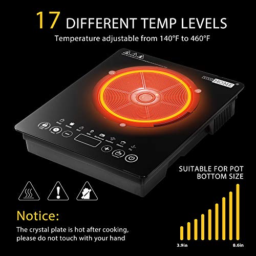  120V 1800W Electric Portable Induction Cooktop With 8 Preset Buttons, Sensor Touch Countertop Burner With 180-Min Countdown Timer And 0-24H Timing Start, 140-460℉ Temperature Adjustable