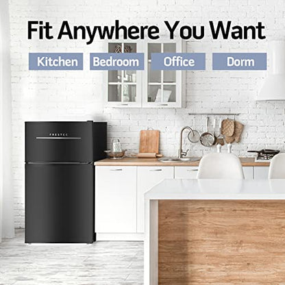  3.2 Cu.Ft Mini Fridge For Bedroom, Mini Refrigerator With Freezer, Dorm Fridge With Freezer, 2 Doors Perfect For Room And Office, Adjustable Temperature(Black)