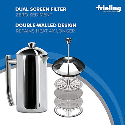  Double-Walled Stainless-Steel French Press Coffee Maker, Polished, 17 Ounces