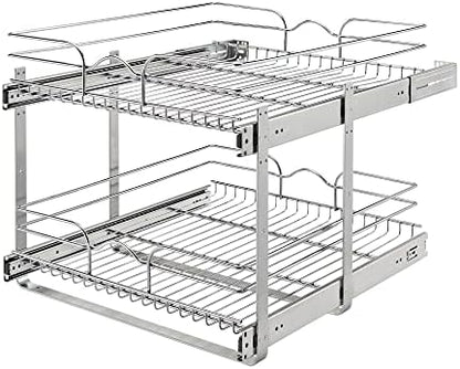  Rev-A-Shelf 5WB2-0922CR-1 9 X 22 Inch 2-Tier Wire Pull Out Storage Shelf Drawer Basket W/100lb Capacity For Kitchen Base Cabinet Organization, Chrome