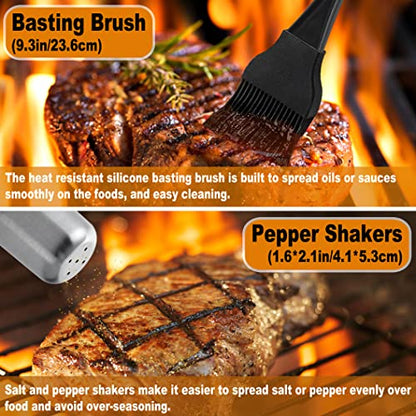  26PC Exclusive BBQ Grill Accessories In Aluminum Case For Birthday Christmas Grilling Gifts - Premium Grill Utensils Set With Barbecue Claws, Meat Injector, Thermometer For Smoker, Camping