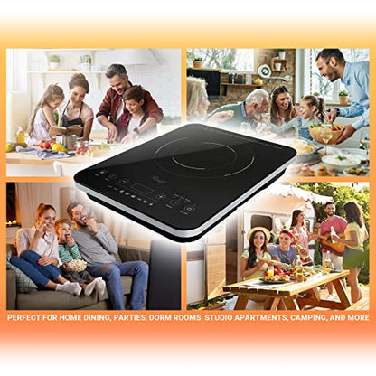  Portable Induction Cooktop Burner, 1800W, 8 Cooking Modes, 10 Power/Temp Levels, Touch Panel, LED Display, Timer, Auto Shut-Off, Child Safety Lock, Includes Stainless Steel Pot (RHAI-21001)
