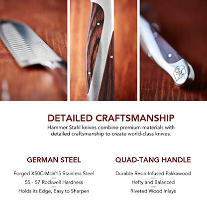  8-Inch Chef Knife - High Carbon German Forged Steel - Professional Kitchen Knife - Ergonomic Quad-Tang Pakkawood Handle