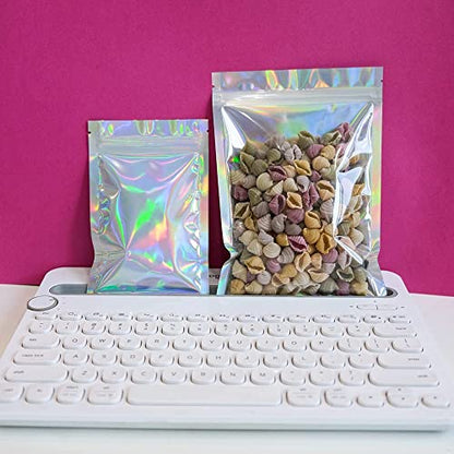  100 Pieces Resealable Smell Proof Bags Foil Pouch Bag Flat Ziplock Bag For Party Favor Food Storage (Holographic Color, 8 X 10 Inch)