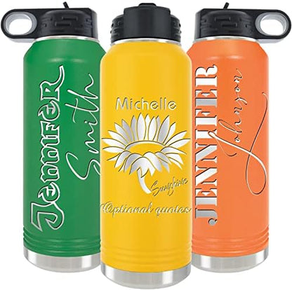  Nalized Water Bottle 40oz/32oz With Flip-Top Lid And Straw, Customized Vacuum Insulated Water Flask, Stainless Steel Sports Double Wall Thermos, Name/Text Engraved By IProductsUS (Teal)