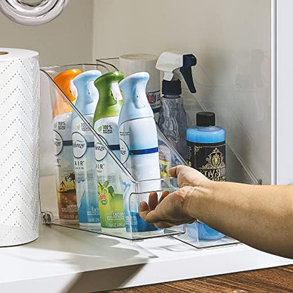  Roll Out Bottle Organization Bins - 2 Sizes Pantry Under Sink Organizer With Wheels & Handles - Clear Plastic Organizing Containers For Cleaning Supplies - Kitchen Cabinet Laundry Room Storage
